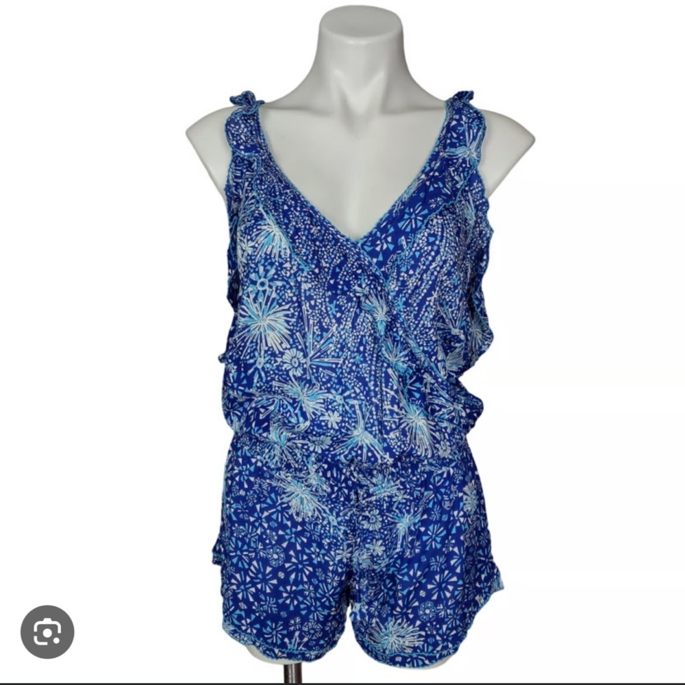 Poupette St. Barth Women’s Vibrant Blue Floral Romper Size XS